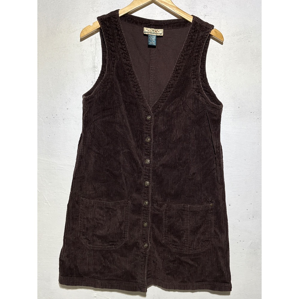 Vintage 90s Express EXP Womens L Chocolate Brown Corduroy Jumper Dress Pinafore